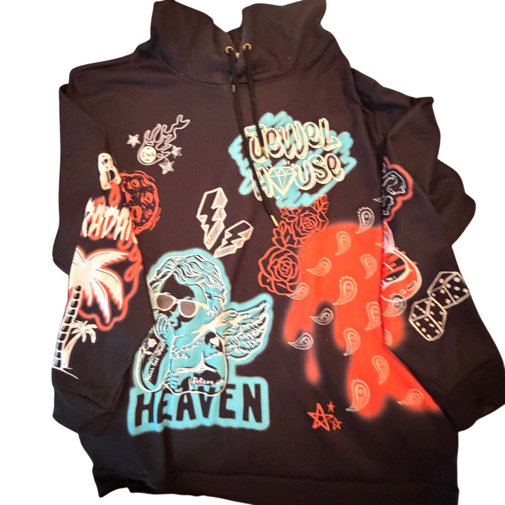 JEWEL HOUSE Graphic Print Streetwear Pullover Hoodie Size 4XL